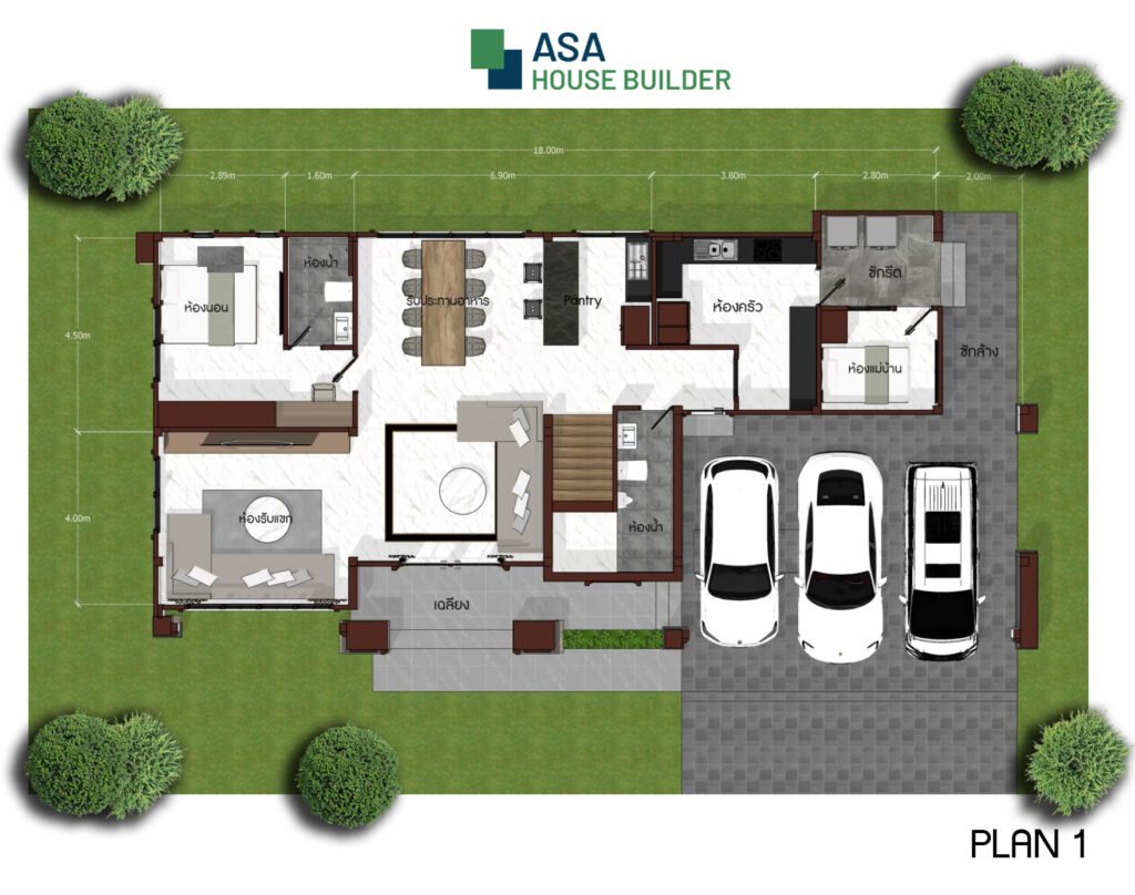 แบบบ้าน 2 ชั้น ASA-CS02 ชั้นที่ 1